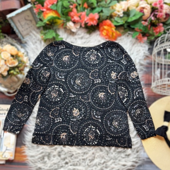 Talbots 100% Merino Wool Black Beige Medallion Print Pullover Warm Sweater - Picture 13 of 13